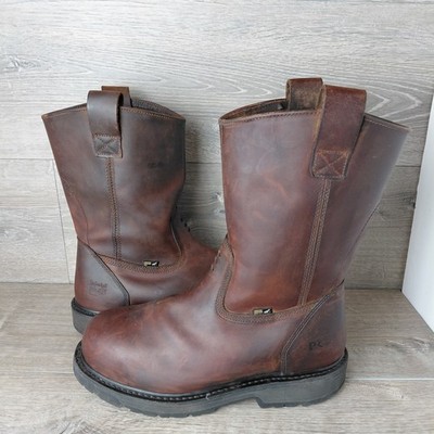 TIMBERLAND Boots Men 10.5W Brown Leather Pro Helix HD Pull On Composite Toe Work