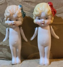 2 Frozen Charlotte Dolls. Kewpie Flapper Style. 4 Inch Bisque Hinged Arms. Japan