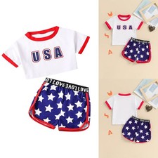 Baby Girl 4th of July Outfit Letter T-Shirt Top Shorts Infant Summer Clothes Set