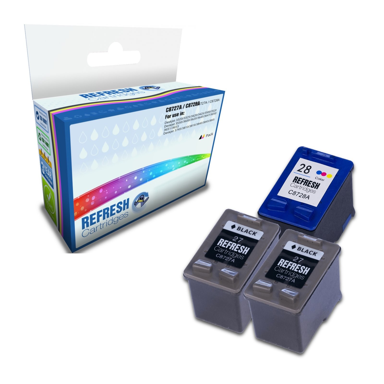 Refresh Cartridges Value Pack 2x #27 / 1x #28 Ink Compatible With HP Printers