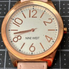 Nine West Womens Rose Gold Tone Pink Leather Strap Watch NW/1660