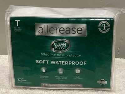Allerease Fitted Mattress Protector  Soft Waterproof Twin Size White 