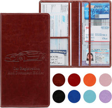 Car Registration and Insurance Card Holder for Women Men, Dark Brown Glove Box P
