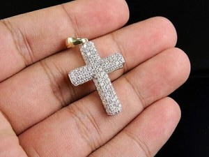Authentic 50Ct Round Cut Lab Created Diamond Cross Cluster Pendant 14K Yellow Gold Plated