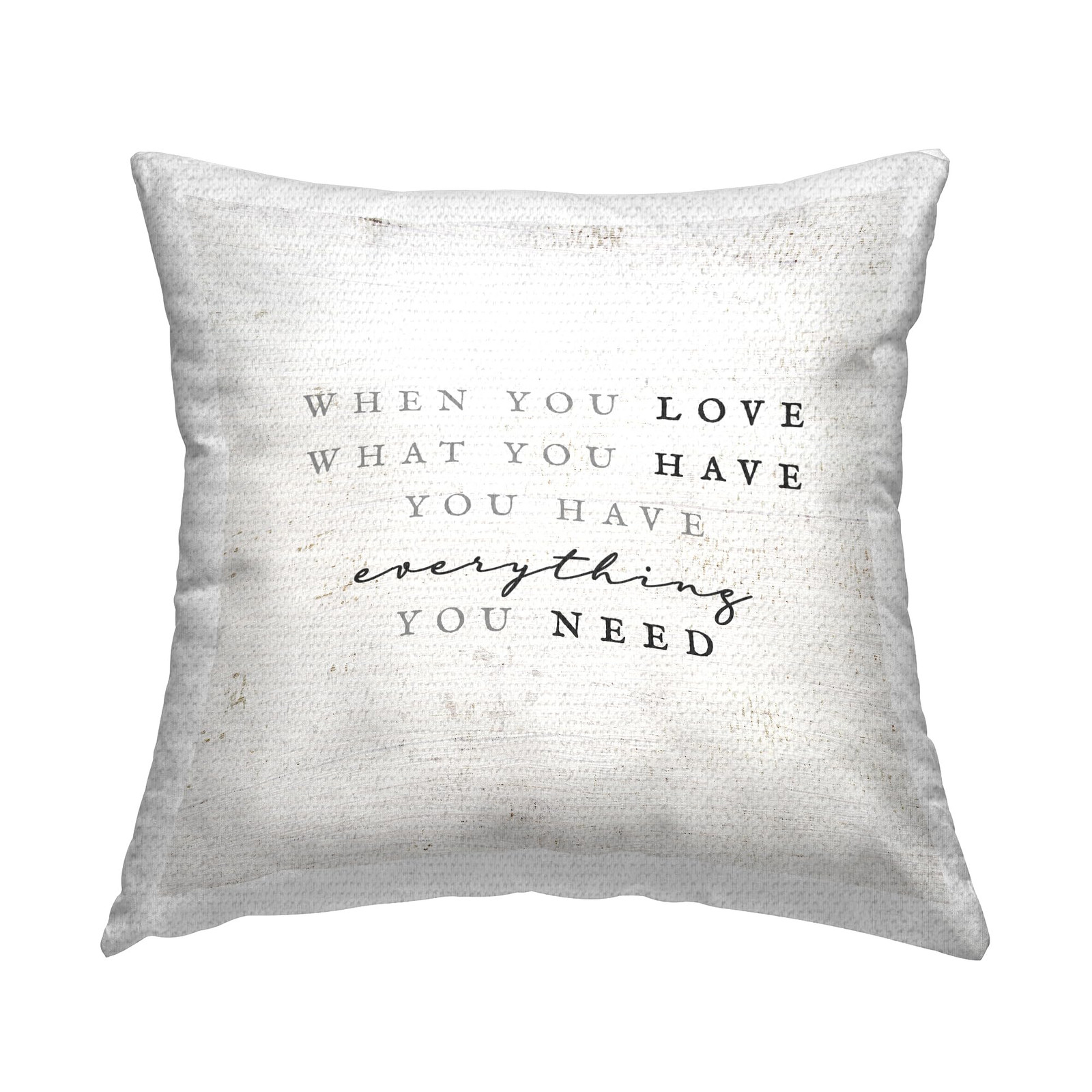 Motivational Birch Love Phrase Outdoor Pillow 18x18 Off-White Design