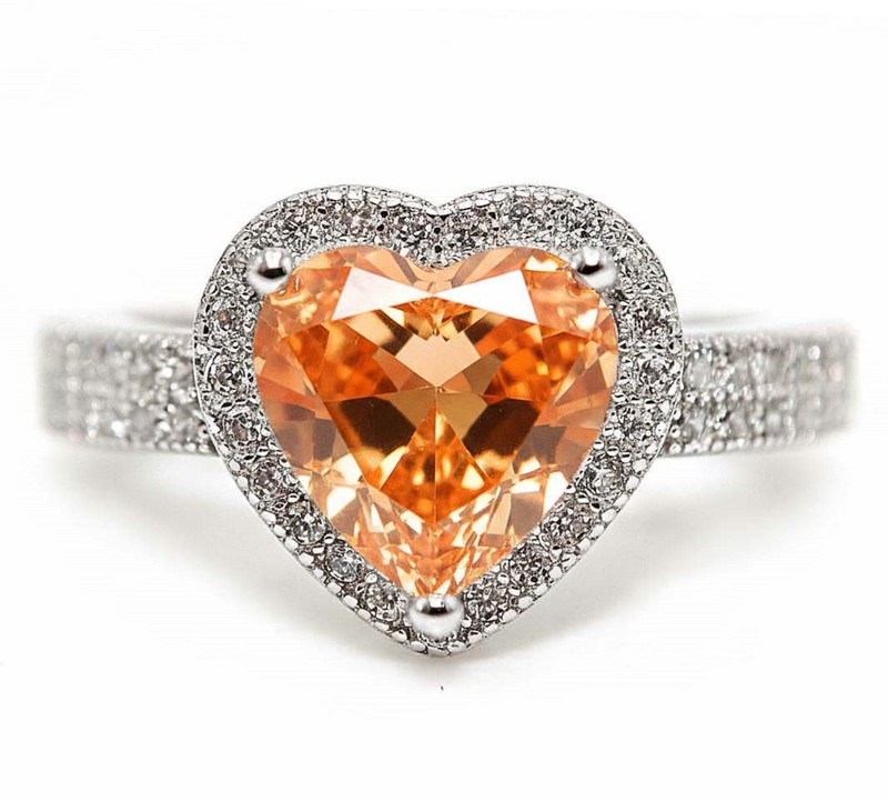 Heart 3CT  Padparadscha 925 Sterling Silver Ring Sz 7