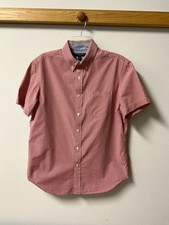 Banana Republic Men Short Sleeve Button Shirt Red White Small Check Slim Fit M