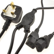 Power Cord UK Plug to 2 x C13 IEC Dual Kettle Lead Splitter Cable 2m (0.5m+1.5m)