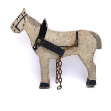 Antique Primitive Folk Art Wood Toy Pull or for Cart Toy Horse 4" Long