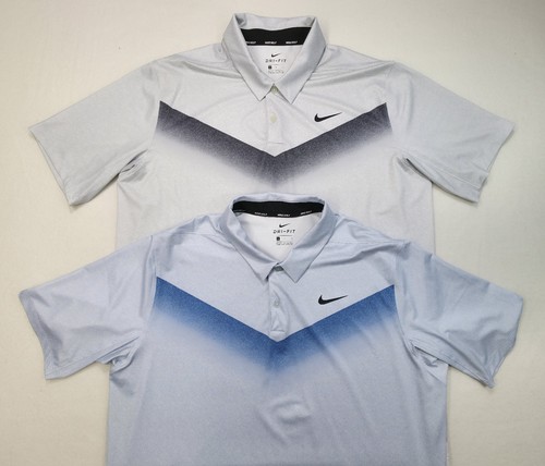 2 Actual Nike Golf Polo Shirt Mens L Victory Print Dri-Fit Stretch Limited Use
