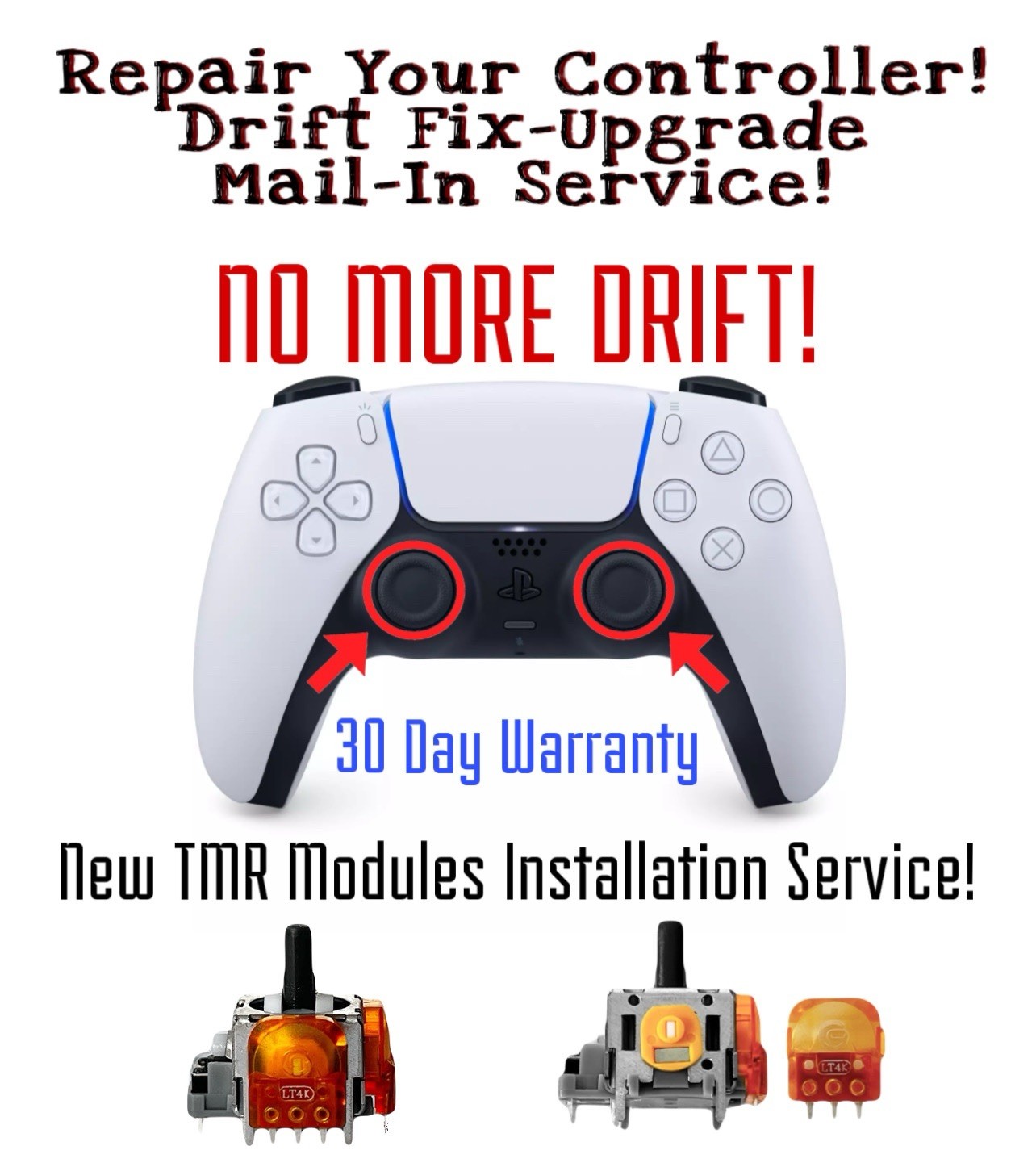 PS5 Controller TMR Joystick Drift Repair/ Upgrade Mail-In Installation Service