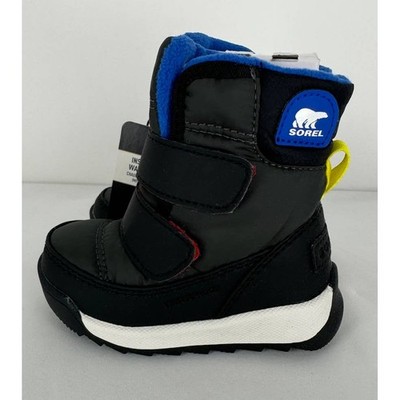Sorel Toddler Whitney II Strap WP Boots Coal Carbon Size 5 New Black Blue