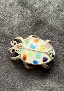 Vintage Mexican Sterling Silver Beetle Brooch Colorful Enamel Taxco