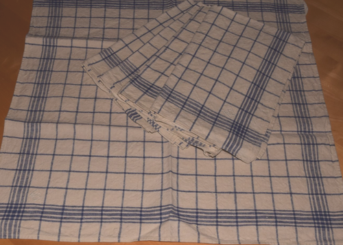 5 Alte Leinen Geschirrtücher Wischtücher Küchentücher blau kariert (13448)