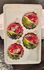 Vintage Christmas Box/4 Retro Glass Ornaments Sparkling Creations  Original Box