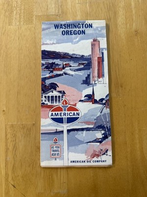 Vintage American Oil Washington Oregon Road Map Travel Guide Folded Brochure
