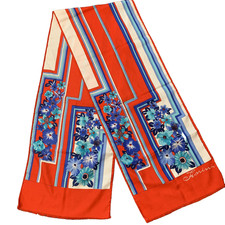 Vintage Fiorini Floral Scarf Red White Blue Tropical Retro Long Rectangle 60x11