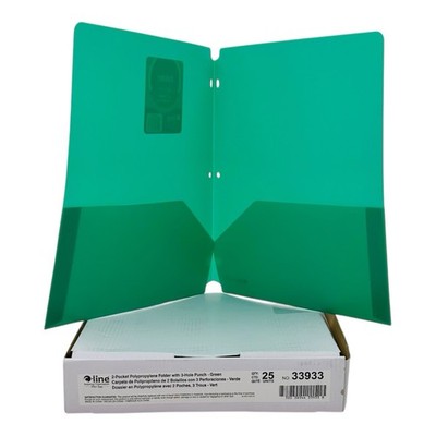 25 Folders C-Line Two Pocket Poly Folder 3-Hole Punch Letter Size Green