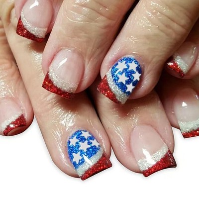 24Pcs 4th of July Press On Nails Short Square Fake Nails