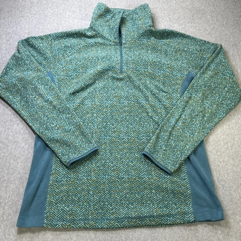 Pulôver feminino Columbia XL quarto de zíper lã estampado azul-petróleo macio quente top - Imagem 2 de 4