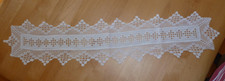 weiße Tischdecke / Läufer mit Hardanger + Häkelspitze - 21 x 92cm Handarbeit