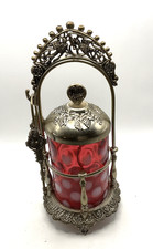 VTG Fenton Coin Dot Cranberry Opalescent Pickle Castor  W/tongs