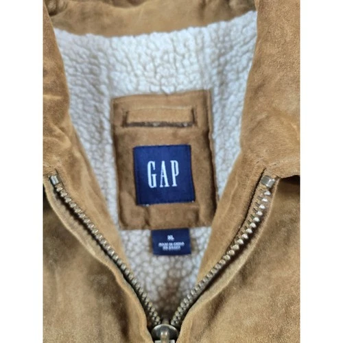 Vintage GAP Leather Suede Sherpa Jacket Mens XL Tan Brown Zip Car Coat Trucker image 5