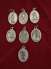 Saint Medal Pendents/"Pray For Us" On Back Silver 1" H Made in Italy 6 Varieties