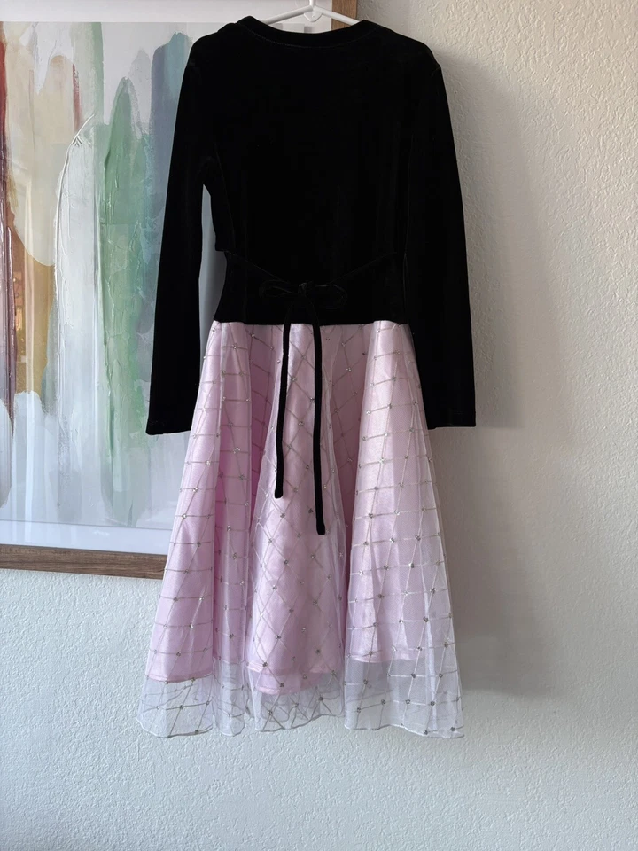 Amy Byer Formal Party Dress Pink And Black Girl Size 7 Glitter Rhinestone - Image 2 of 4