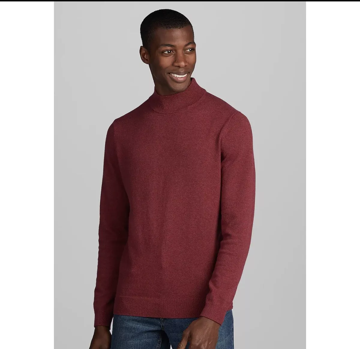 Jos A Bank Mens Mock Neck Sweater Brick Red XL Pullover Solid 100 Cotton NWT