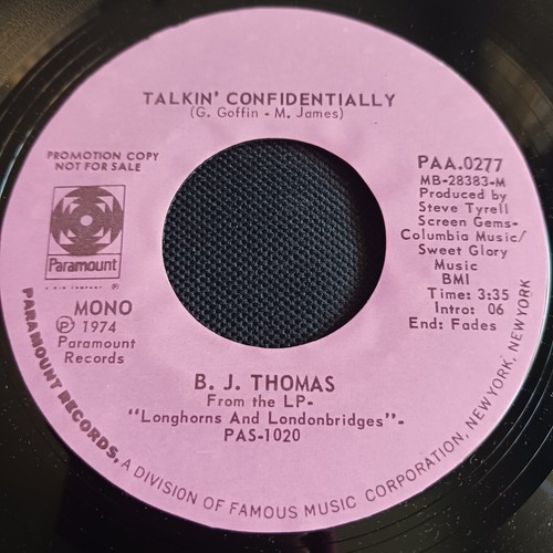 B.J. Thomas – Talkin' Confidentially (Paramount PAA-0241) promo - Imagen 2 de 2