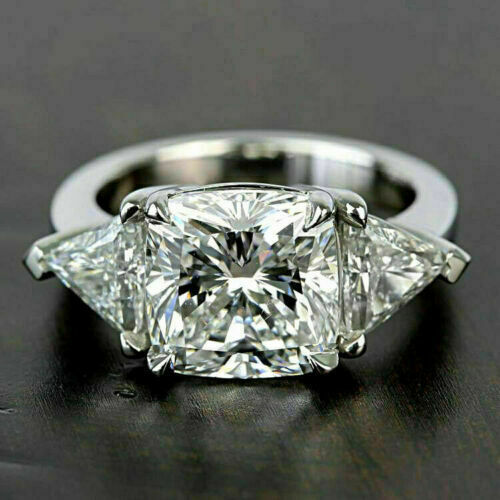 3.CT Cushion Cut White Simulated Diamond Engagement Ring 14K White Gold Size 8.5