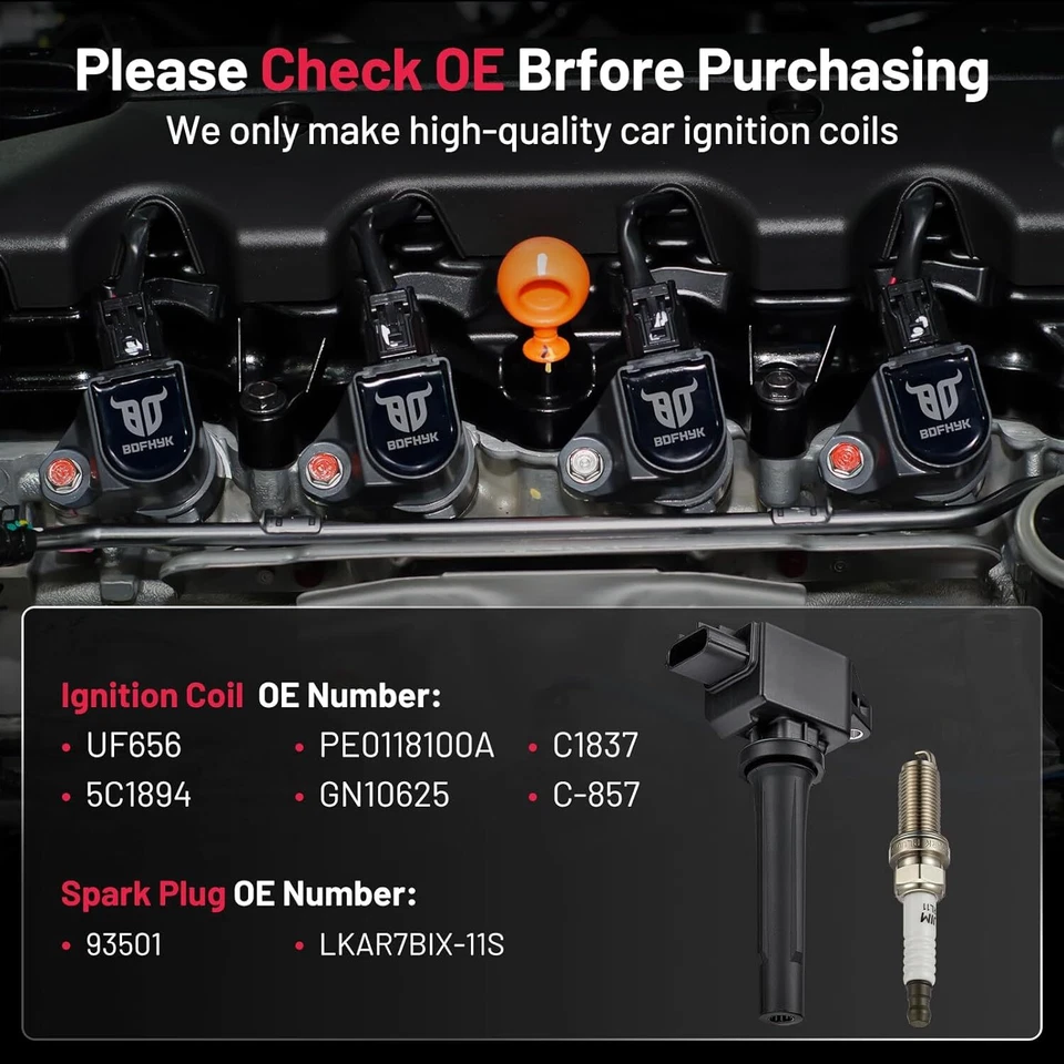 4 Ignition Bobinas Pack UF805 and Spark Plugs For 2013-2017 Mazda CX-5 2.0L l4 Foto 4 de 4