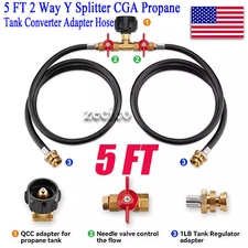 5 Feet 2 Ways Y Splitter CGA Propane Converter Adapter Hose for QCC1 20lbs Tank
