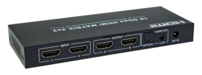 18Gbps UHD 2x2 Matrix HDMI Switcher 4K@60Hz Audio Extractor + 1,8m Toslink