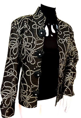 NWOT CAROLINE ROSE BLACK ABSTRACT METALLIC JEWELED BLENDED