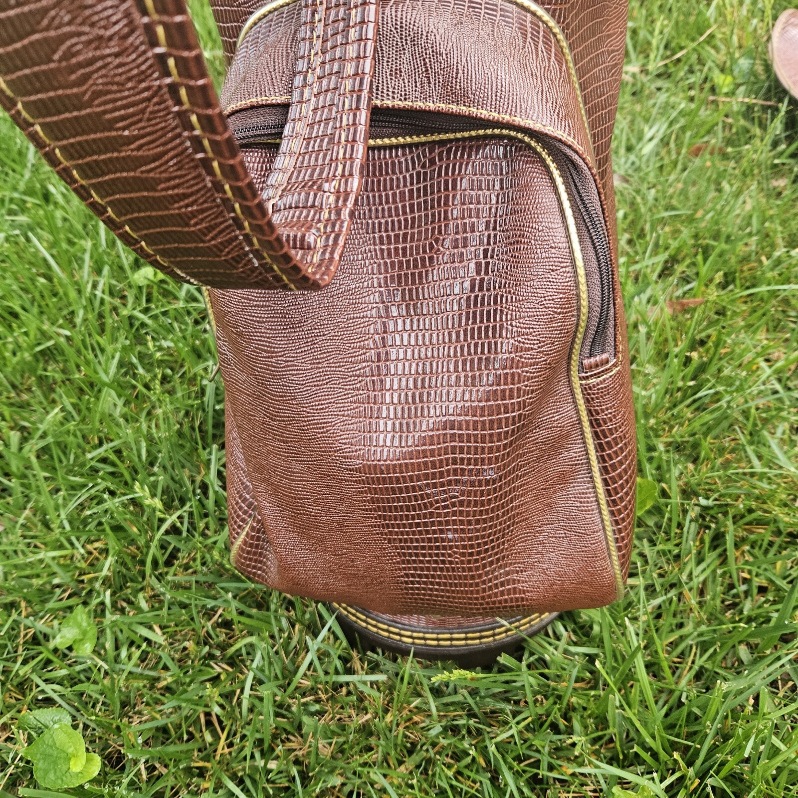 Vintage Brown Faux Leather Golf Bag Carry Cart Bag AJAY 14 Way Strap