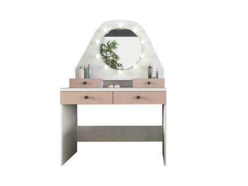 Coiffeuse Relookée Vintage Années 50 Rose Et Crème Avec Miroir