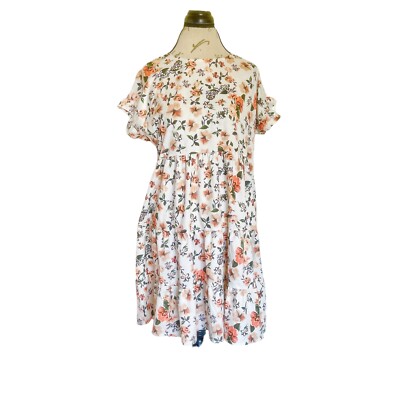 Suvimuga Womens Dress Size Large  Floral Ruffle Tiered Apricot Flutter Bohemian 