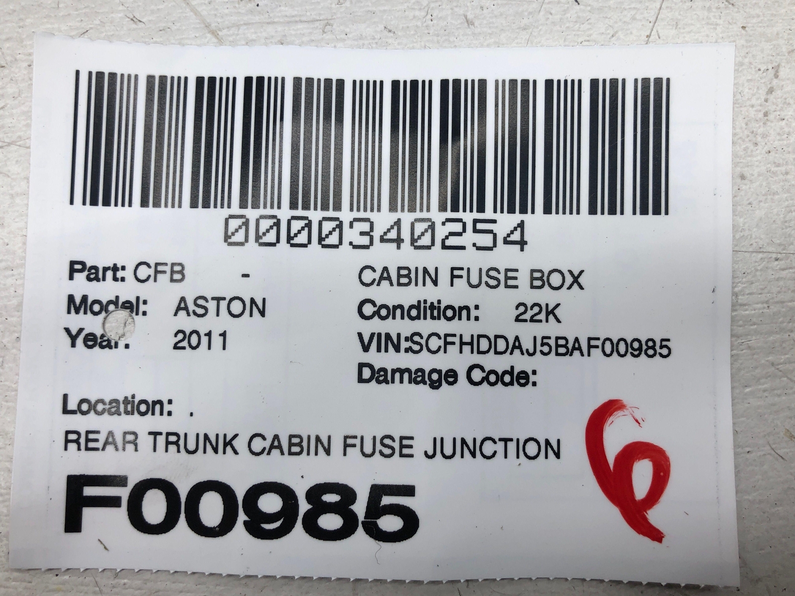 2010-2020 ASTON MARTIN RAPIDE TRUNK CABIN FUSE JUNCTION BOX AD43-14A073-AB OEM