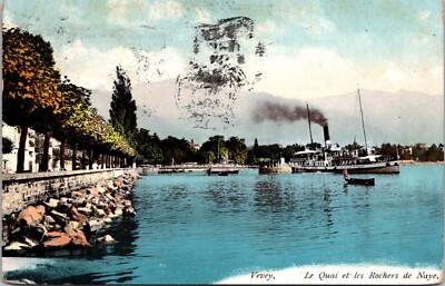 Vintage PPC - Vevey. Le Quai Et Les Rochers De Naye - J8332