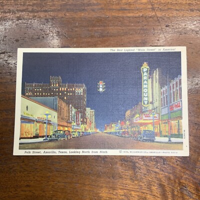 Vintage Amarillo TX-Texas, Polk Street 1939. The Best Lighted Main Street