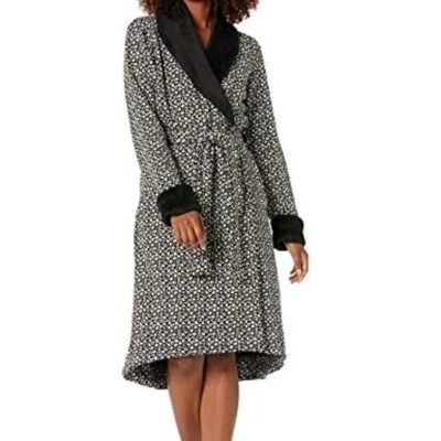 NWT UGG Womens Black Cream Animal Print Duffield Robe SMALL