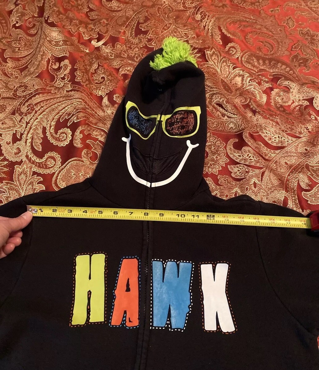 Tony Hawk Black Full Zip Hoodie Face Mask Green Mohawk Youth XL
