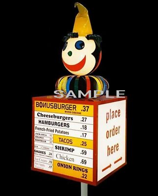 1960 JACK in THE BOX Drive-thru Menu Sign Photo (233-O)