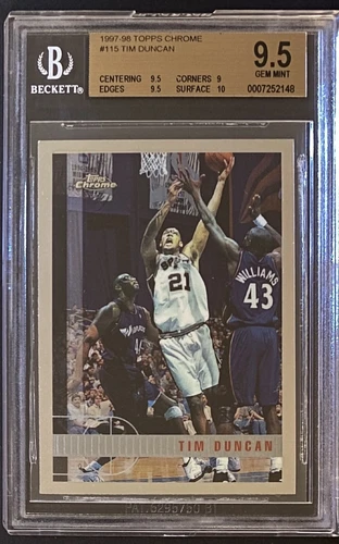 1997-98 Topps Chrome TIM DUNCAN Rookie RC #115 Spurs BGS 9.5 GEM MINT Surface=10