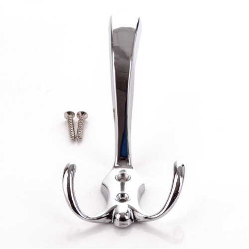 6 x TRIPLE COAT HOOKS Chrome 3 Peg Coat Hat Scarf Wall Mounted Garment Hanger UK - Picture 2 of 3