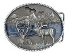 Deers Wildlife Enamel Western Metal Belt Buckle