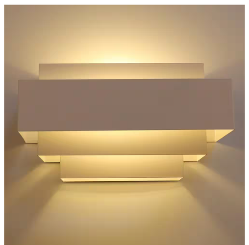 LamQuee 1-Light White Modern Iron Wall Sconce with Overlapping Rectangles Shades - Picture 3 of 10