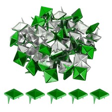 100Pcs Square Pyramid Rivets, 12mm Two-Jaw Studs Spikes (Green)